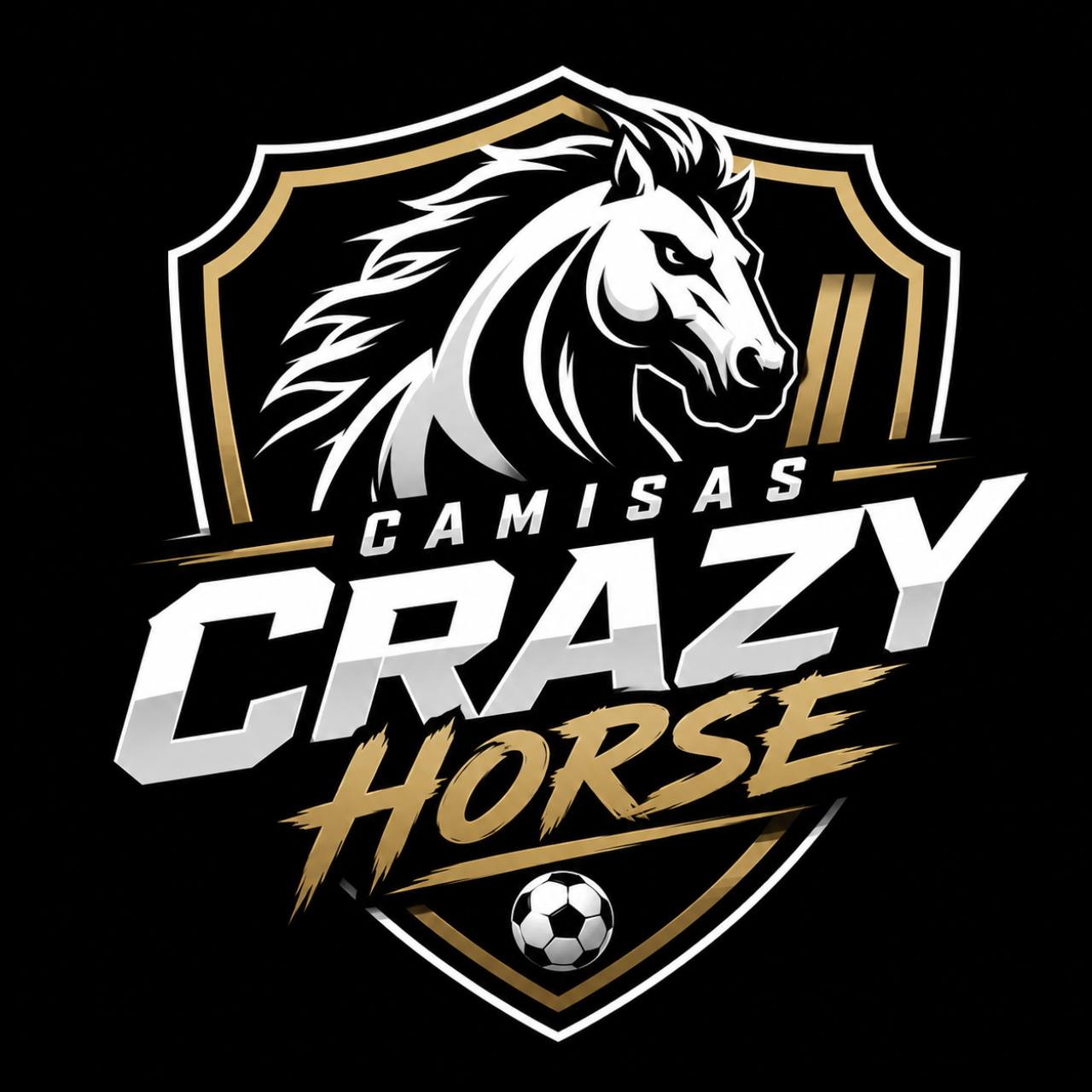 Escudo da Crazy Horse Camisetas: cavalo sobre um brasão com bola de futebol